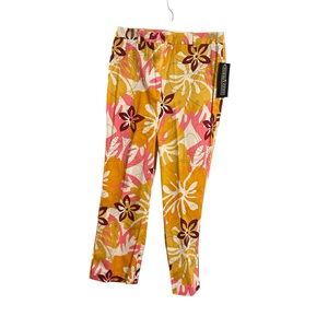 Herman Geist women’s floral print pants in gold, pink and white size 6 NWT